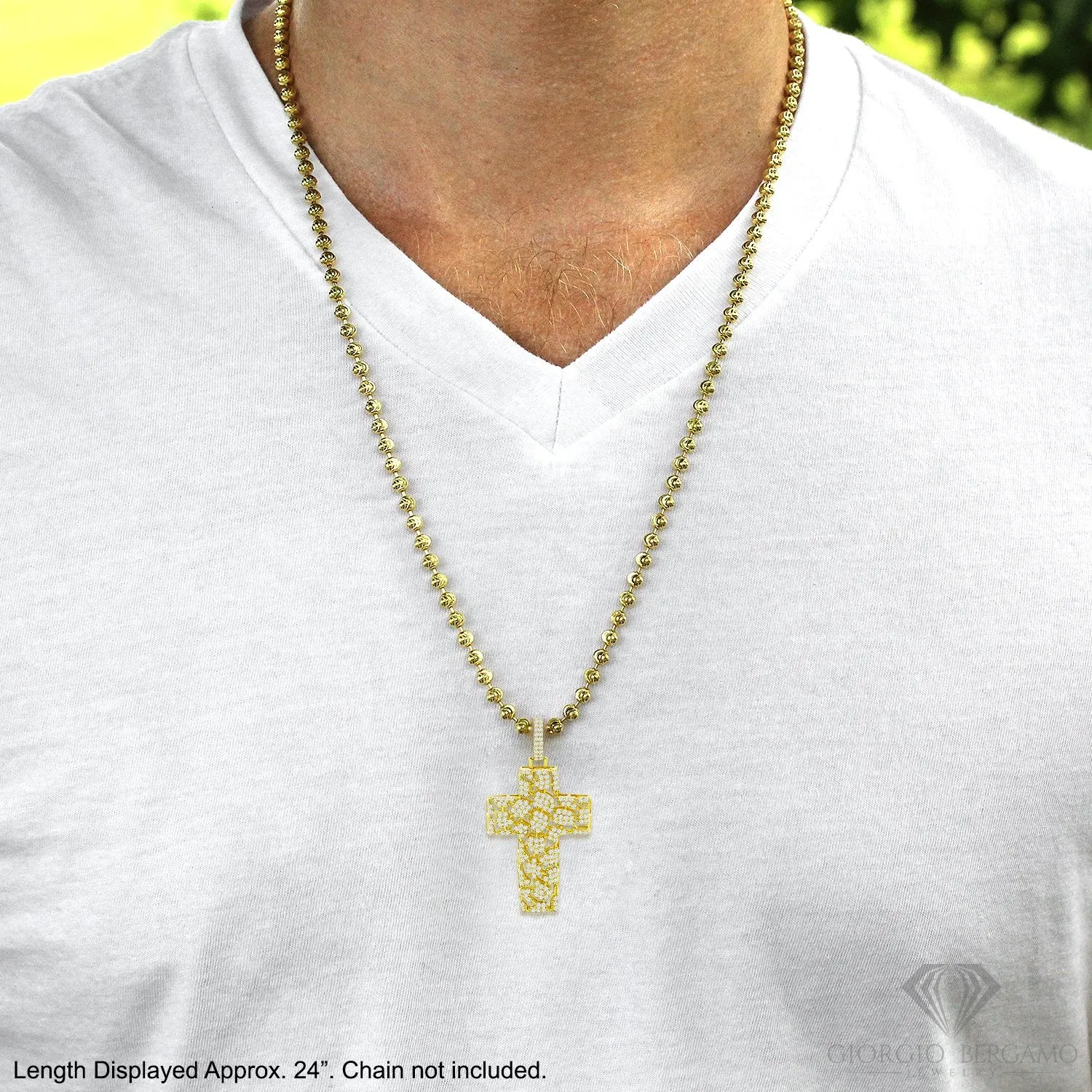 925 Sterling Silver Micro Pave Nugget Cross Pendant Only