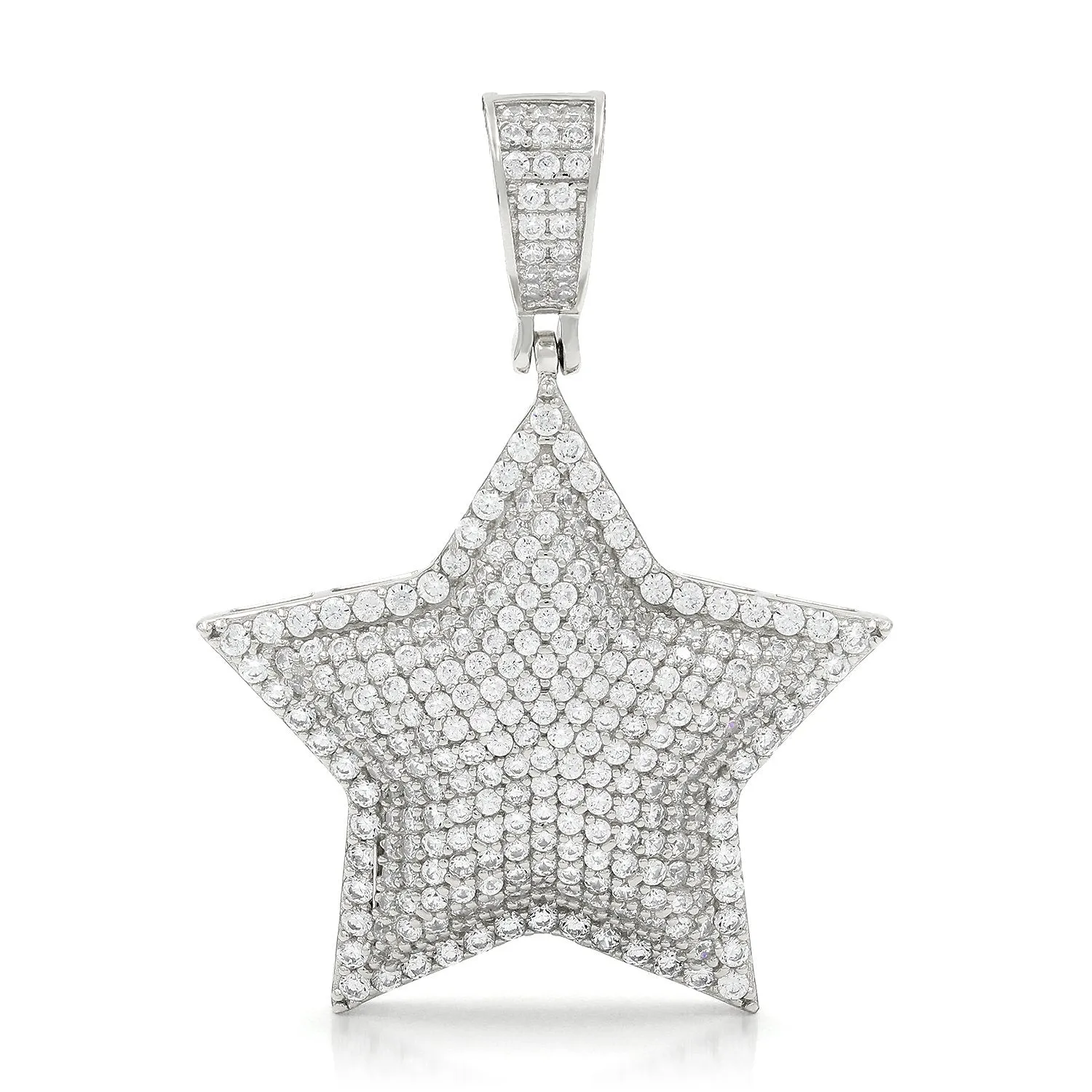 925 Sterling Silver Micro Pave Puffed Hip Hop Star Pendant Only