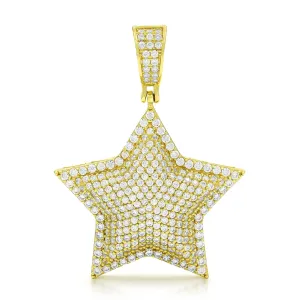 925 Sterling Silver Micro Pave Puffed Hip Hop Star Pendant Only