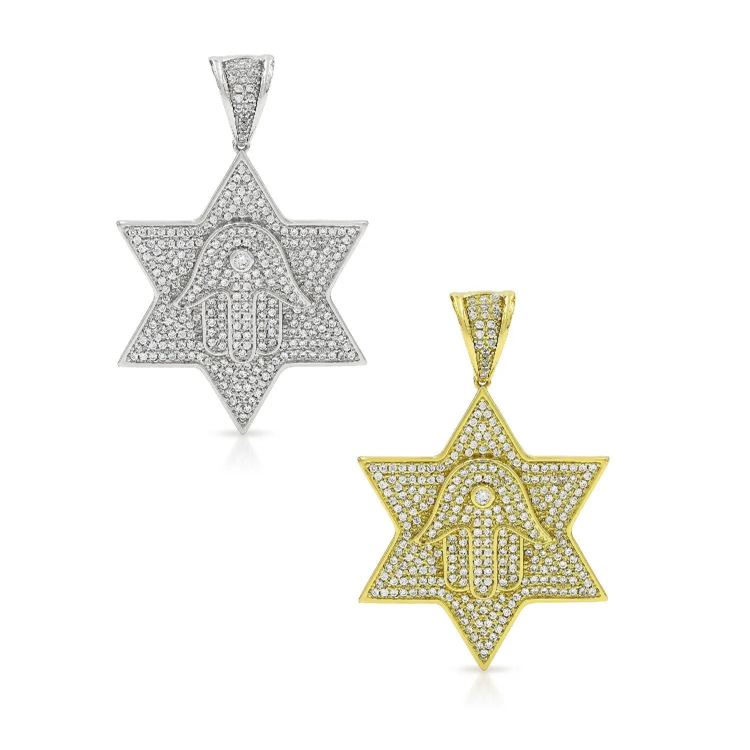 925 Sterling Silver Micro Pave Star of David, Hand of God Hamsa Pendant Only
