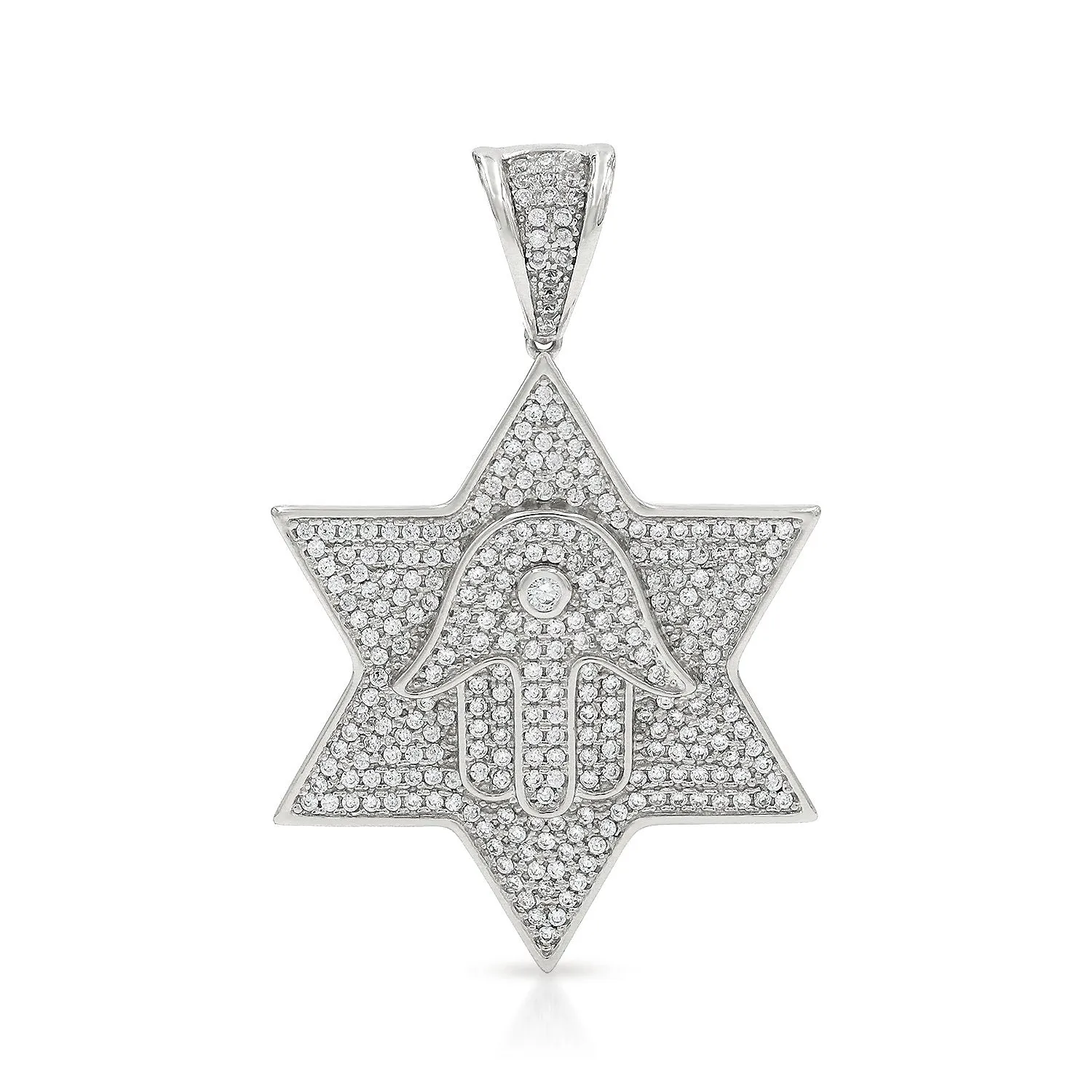 925 Sterling Silver Micro Pave Star of David, Hand of God Hamsa Pendant Only