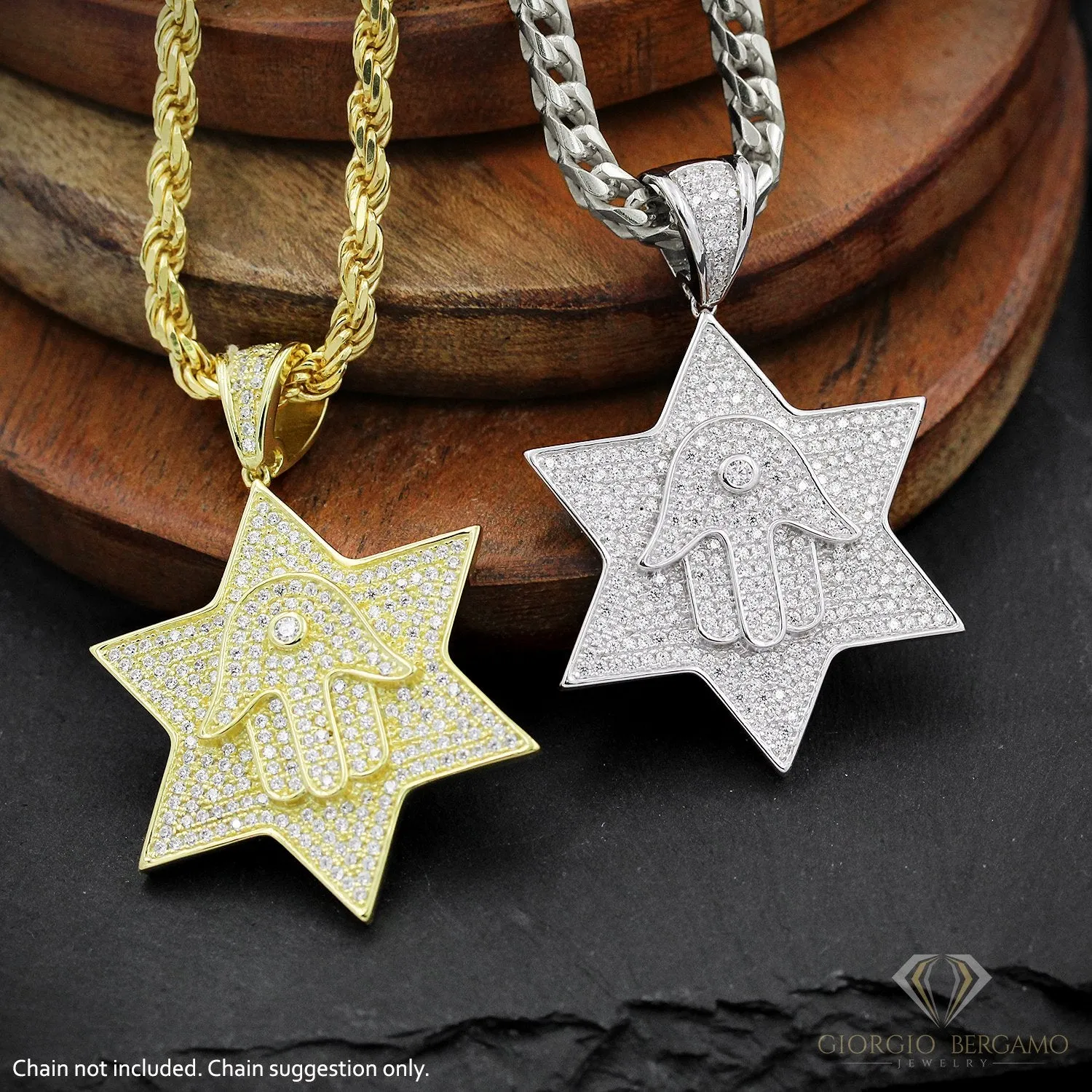 925 Sterling Silver Micro Pave Star of David, Hand of God Hamsa Pendant Only