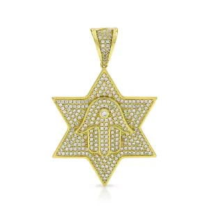 925 Sterling Silver Micro Pave Star of David, Hand of God Hamsa Pendant Only