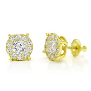 925 Sterling Silver Micro Pave Unisex Round Cluster Screw Back Stud Earrings
