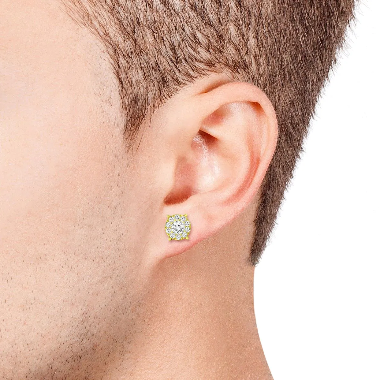 925 Sterling Silver Micro Pave Unisex Round Cluster Screw Back Stud Earrings