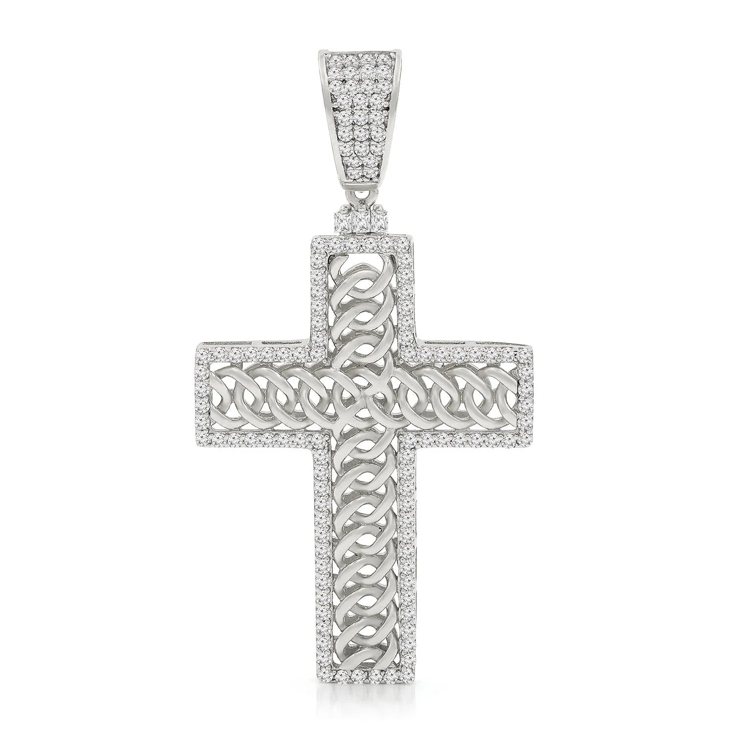 925 Sterling Silver Micro Pave Woven Cross Pendant Only