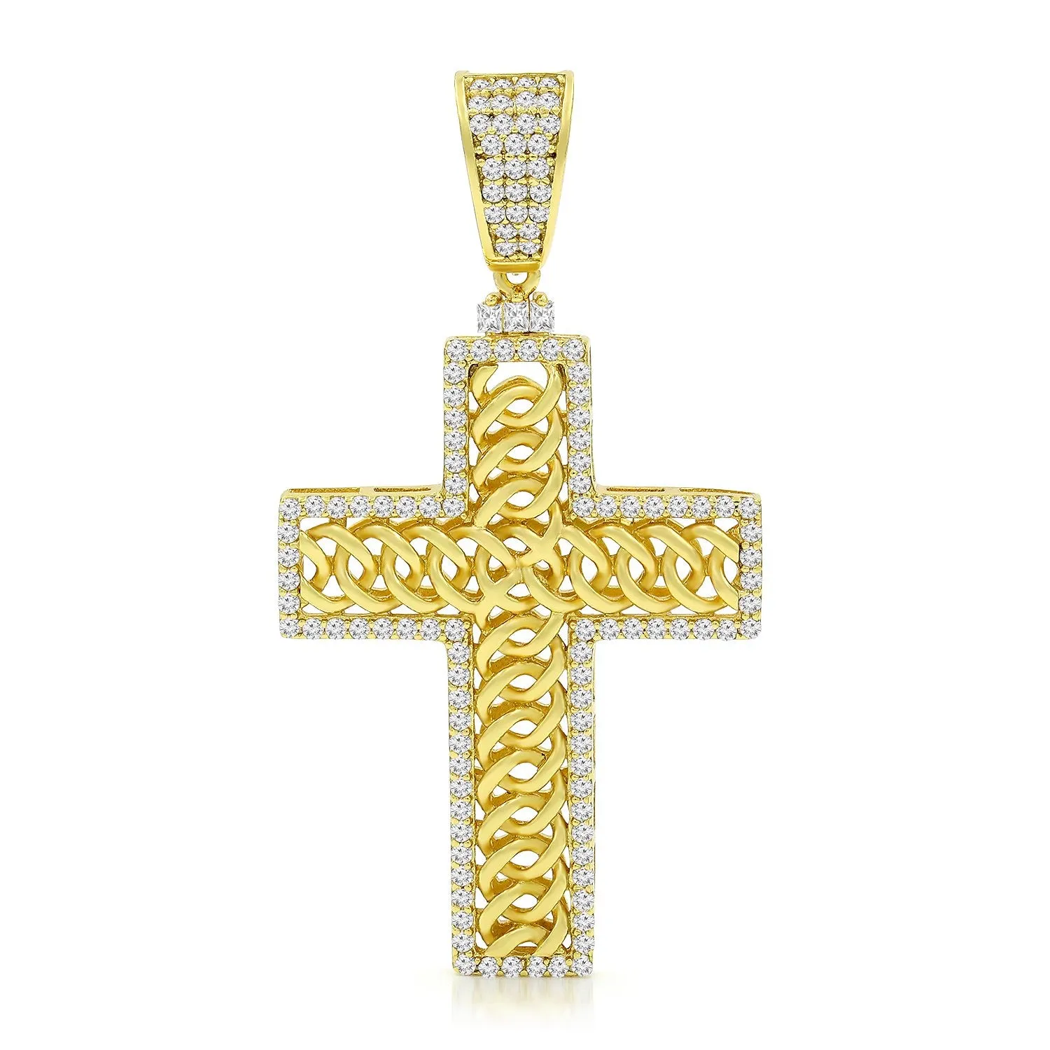 925 Sterling Silver Micro Pave Woven Cross Pendant Only