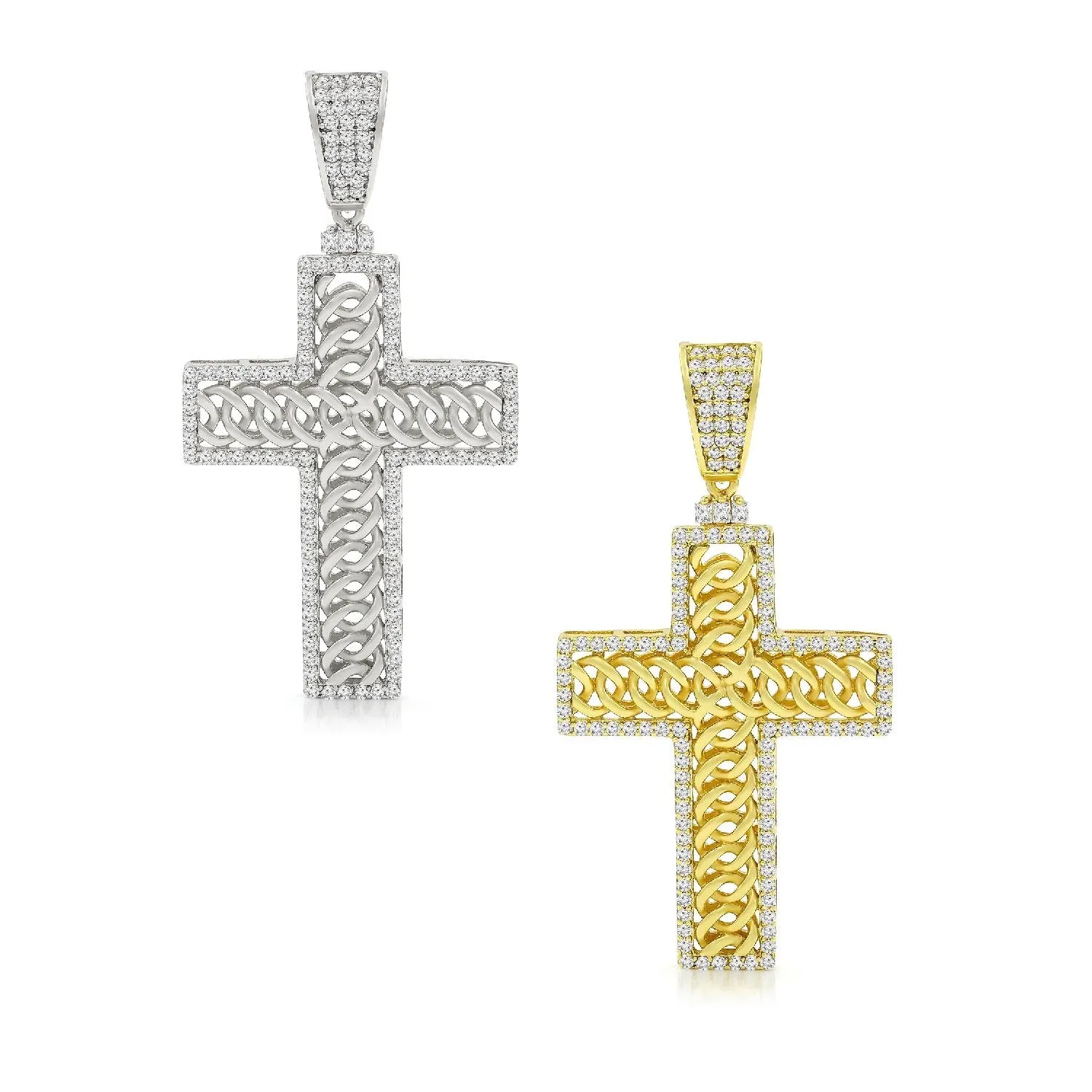925 Sterling Silver Micro Pave Woven Cross Pendant Only