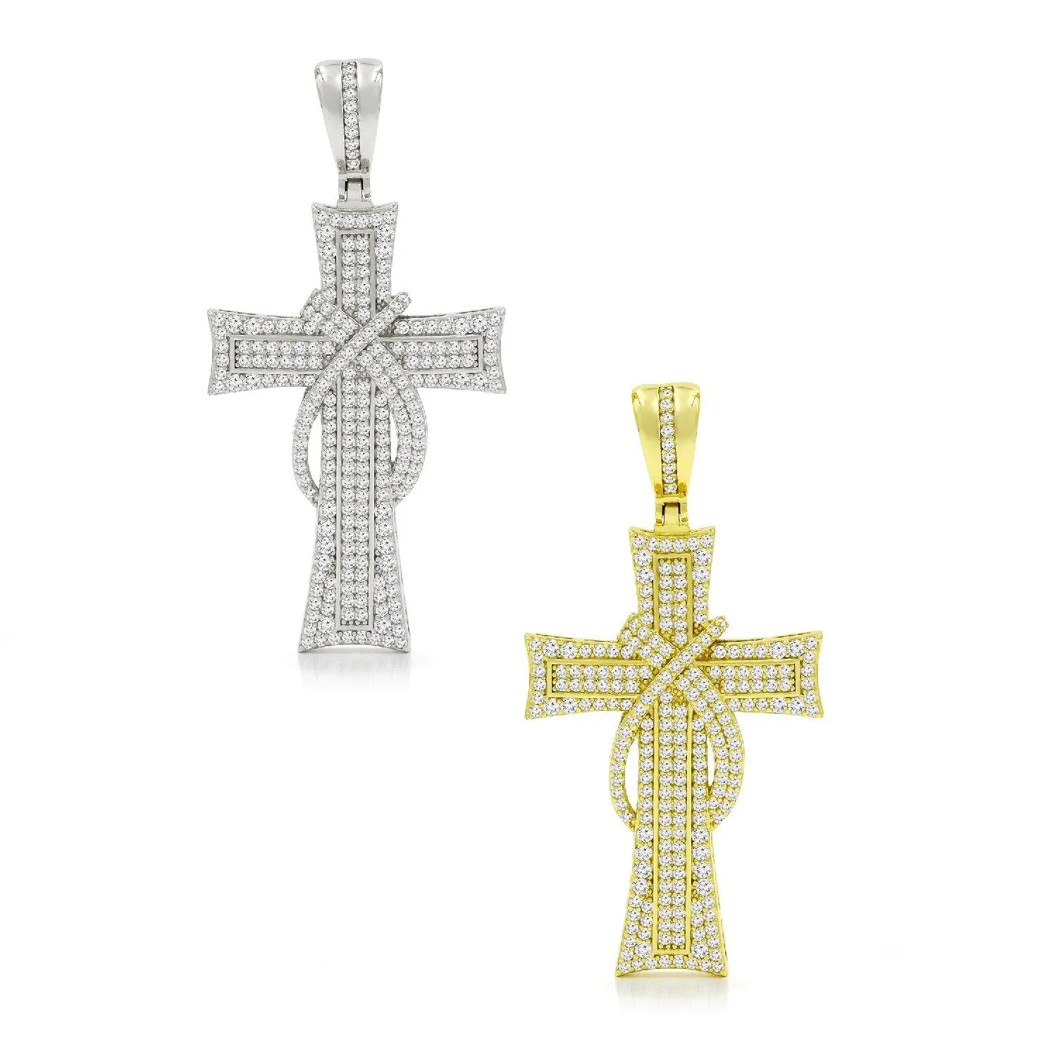 925 Sterling Silver Micro Pave Wrapped Cross Pendant Only