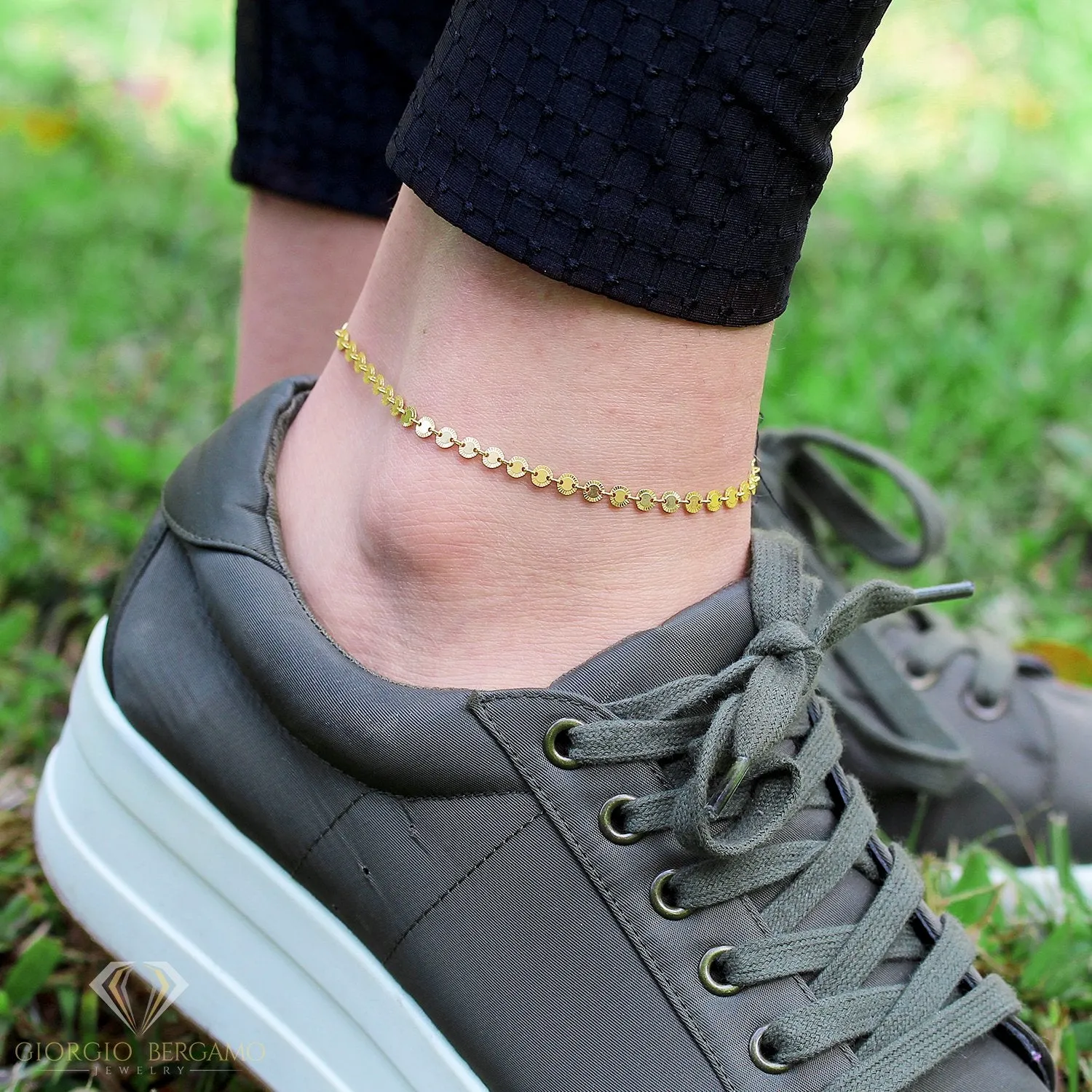 925 Sterling Silver Shiny Diamond Cut Disc Ankle Bracelet, ITProLux