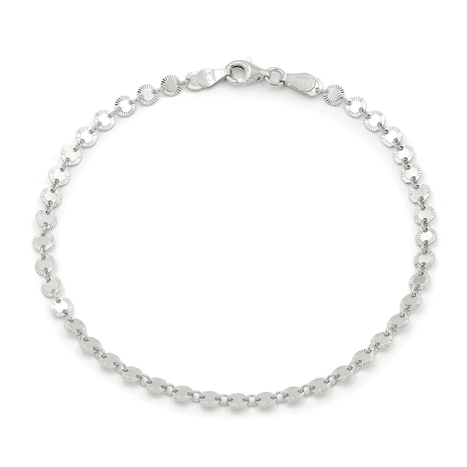 925 Sterling Silver Shiny Diamond Cut Disc Ankle Bracelet, ITProLux