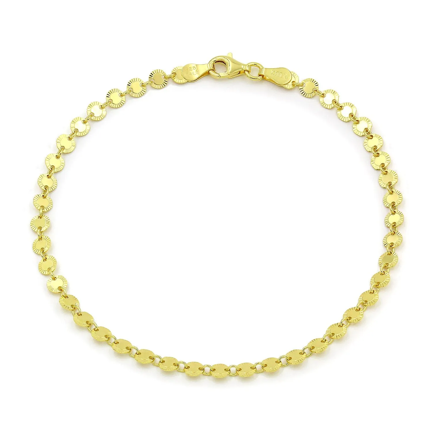 925 Sterling Silver Shiny Diamond Cut Disc Ankle Bracelet, ITProLux