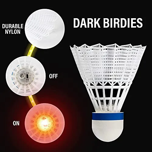Acmind 6pcs LED Badminton shuttlecocks Nylon Lighting Birdies Sets Glow in The Dark for Backyards Outdoor and Indoor Sport Activities Light up Shuttlecock Birdie Balls Set