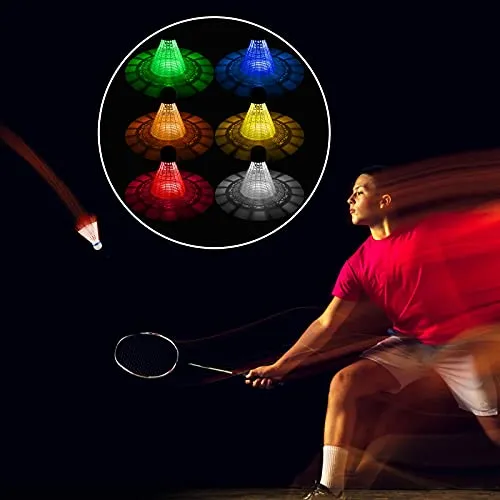 Acmind 6pcs LED Badminton shuttlecocks Nylon Lighting Birdies Sets Glow in The Dark for Backyards Outdoor and Indoor Sport Activities Light up Shuttlecock Birdie Balls Set