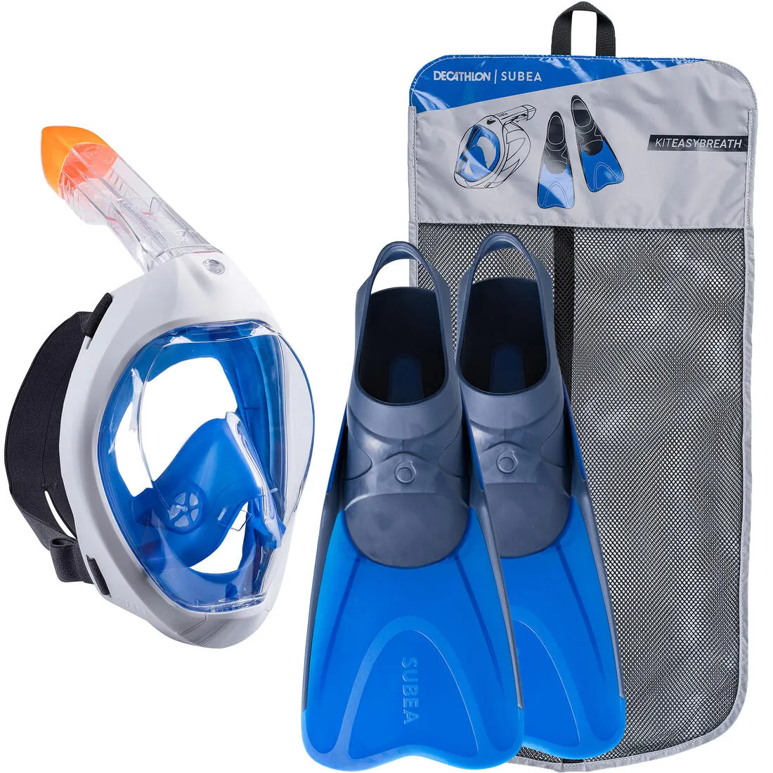 Adults' snorkelling kit Easybreath 500 mask fins - blue