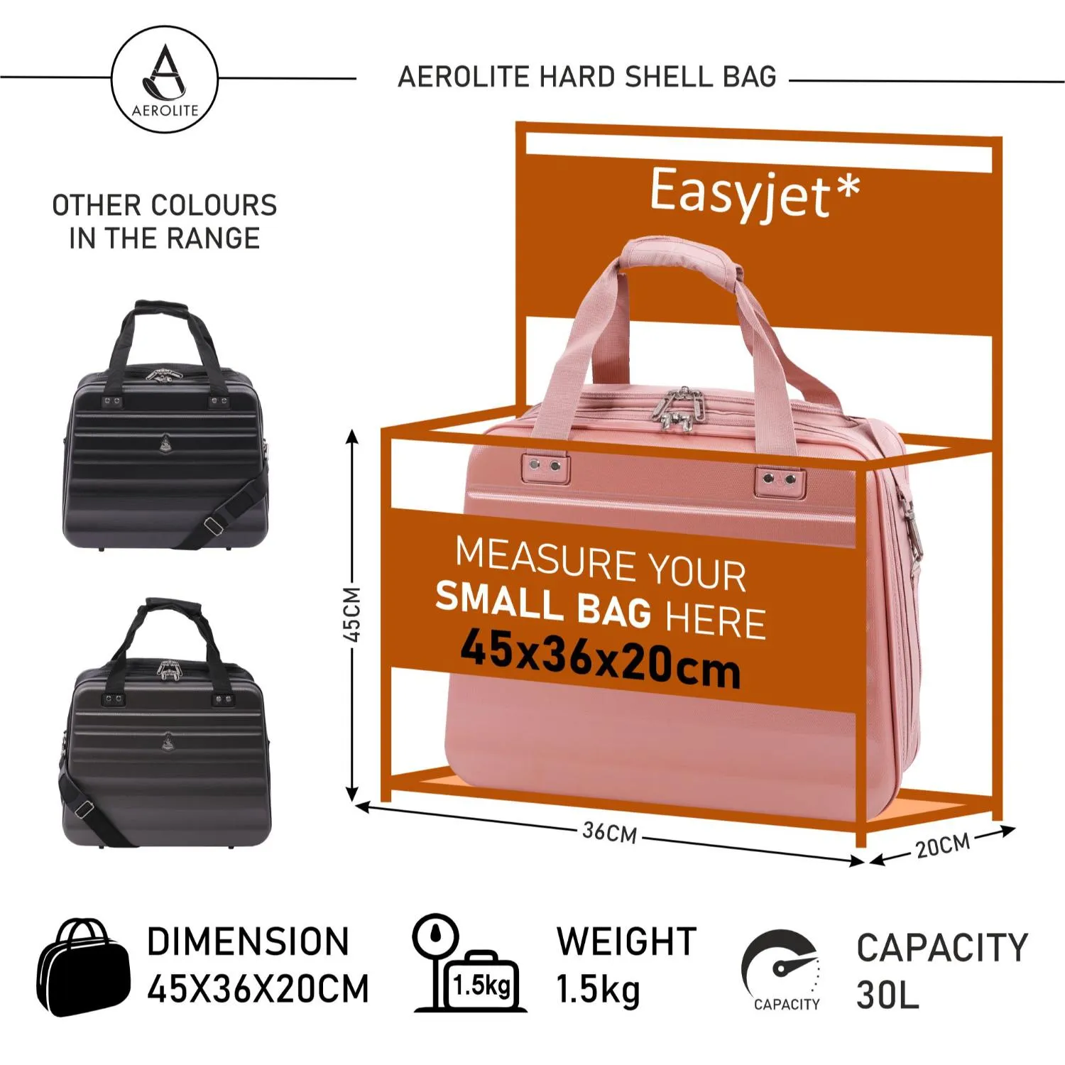 Aerolite New Summer 2024 Easyjet Maximum Size 45x36x20cm Hand Cabin Luggage Approved Hard Shell Travel Carry On Holdall Shoulder Under Seat Flight Bag with 2 Year Warranty