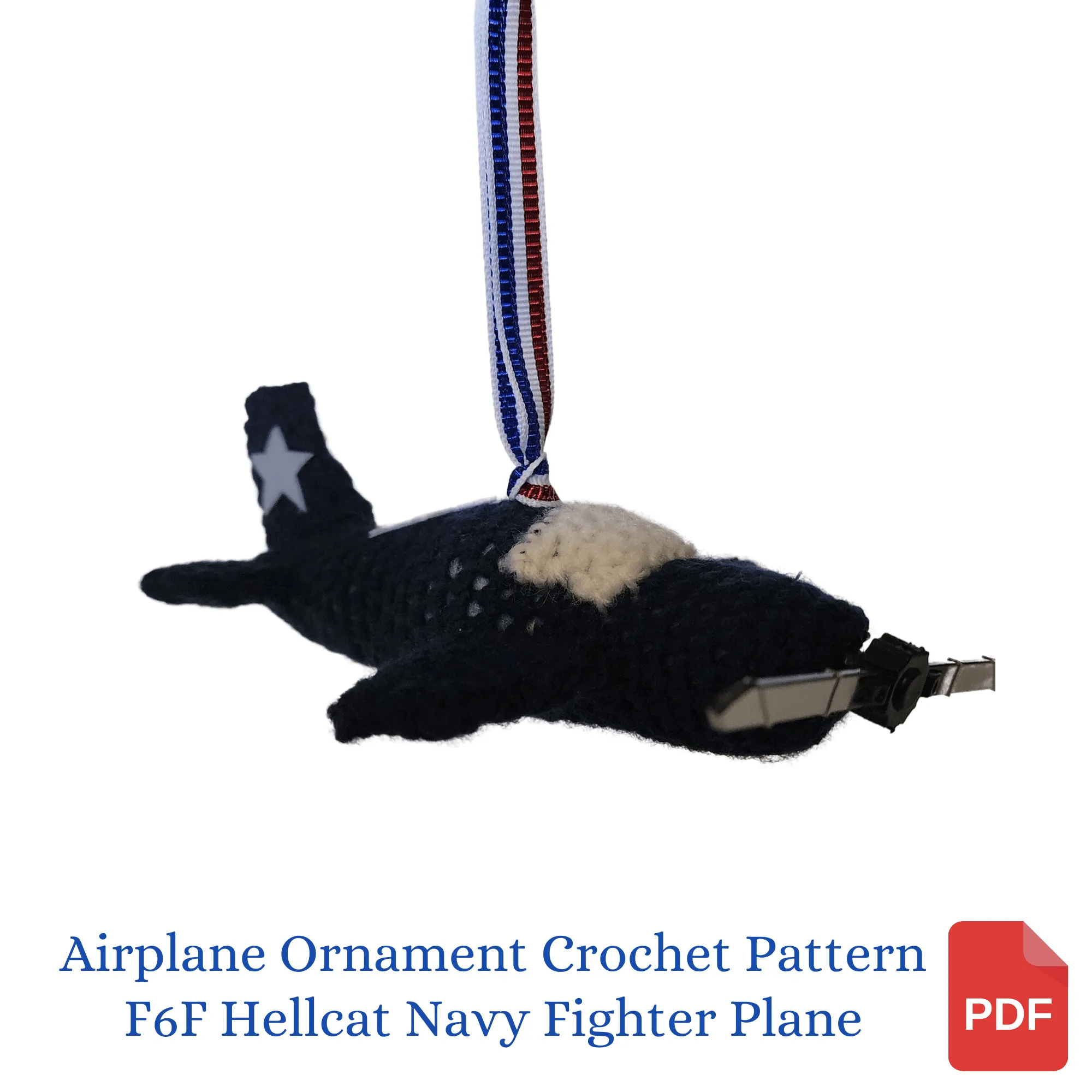 Airplane Christmas Ornament Crochet Pattern - F6F Hellcat WWII Navy Fighter Plane