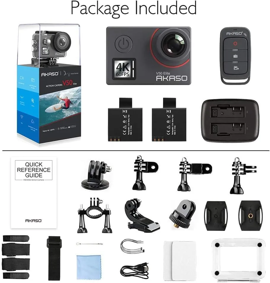 AKASO V50 Elite 4K60fps Touch Screen WiFi Action Camera Voice Control EIS 131 feet Waterproof Camera 8X Zoom Remote Control