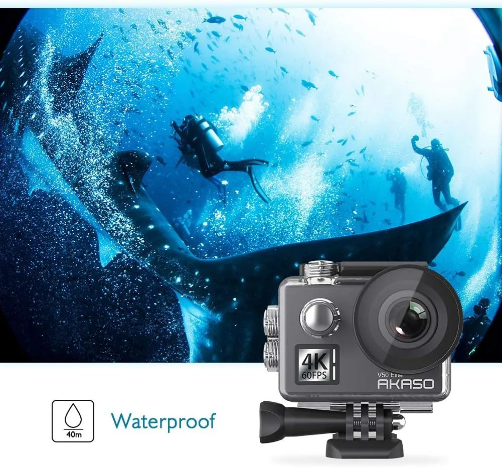 AKASO V50 Elite 4K60fps Touch Screen WiFi Action Camera Voice Control EIS 131 feet Waterproof Camera 8X Zoom Remote Control