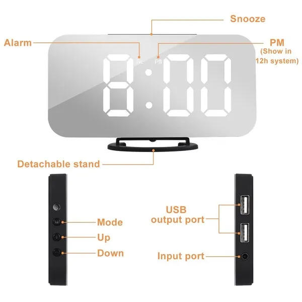 Alarm Clock Digital Clock with Large 6.5'' Easy-Read LED Display Diming Mode