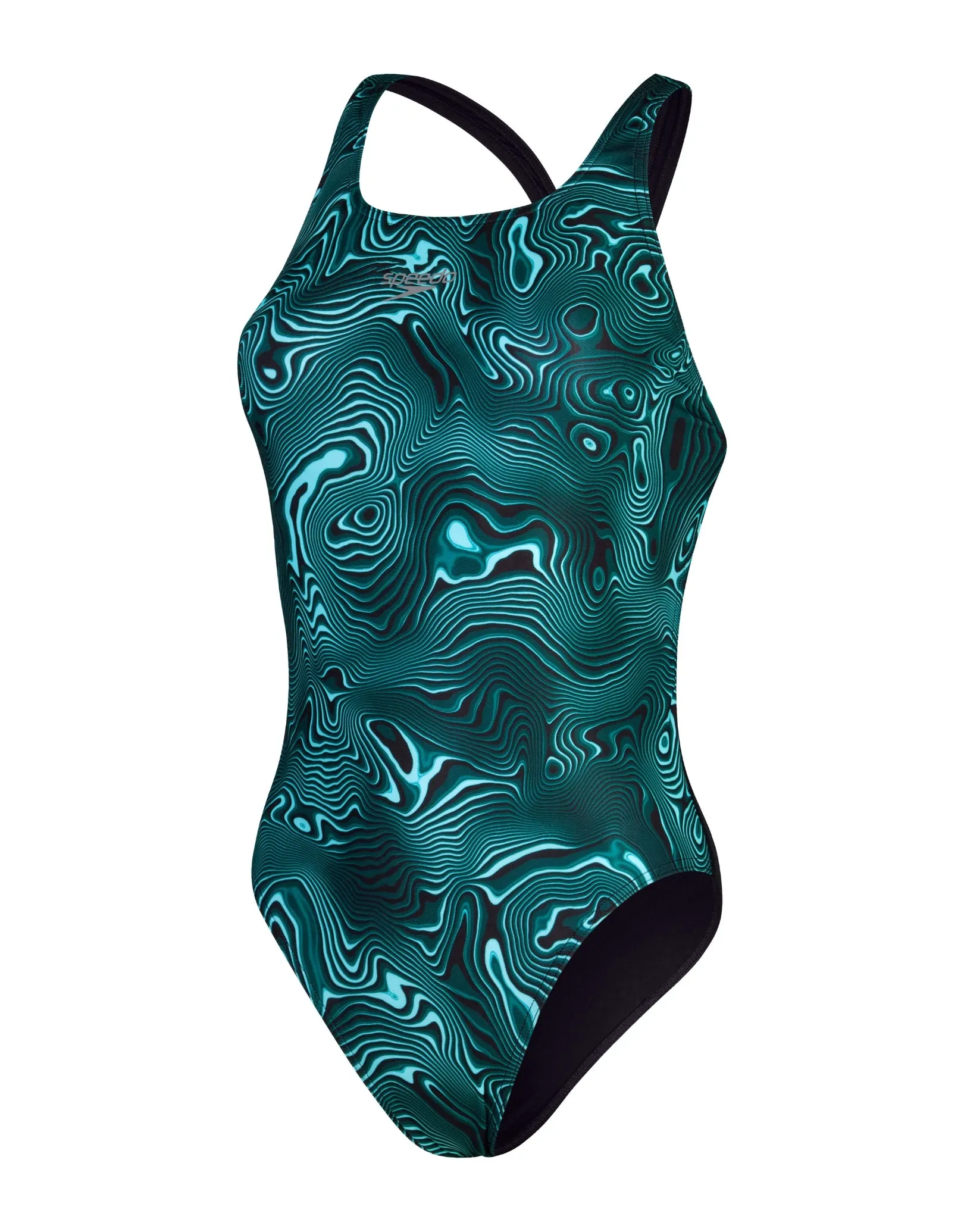 Allover Digital Powerback Swimsuit - Black/Green