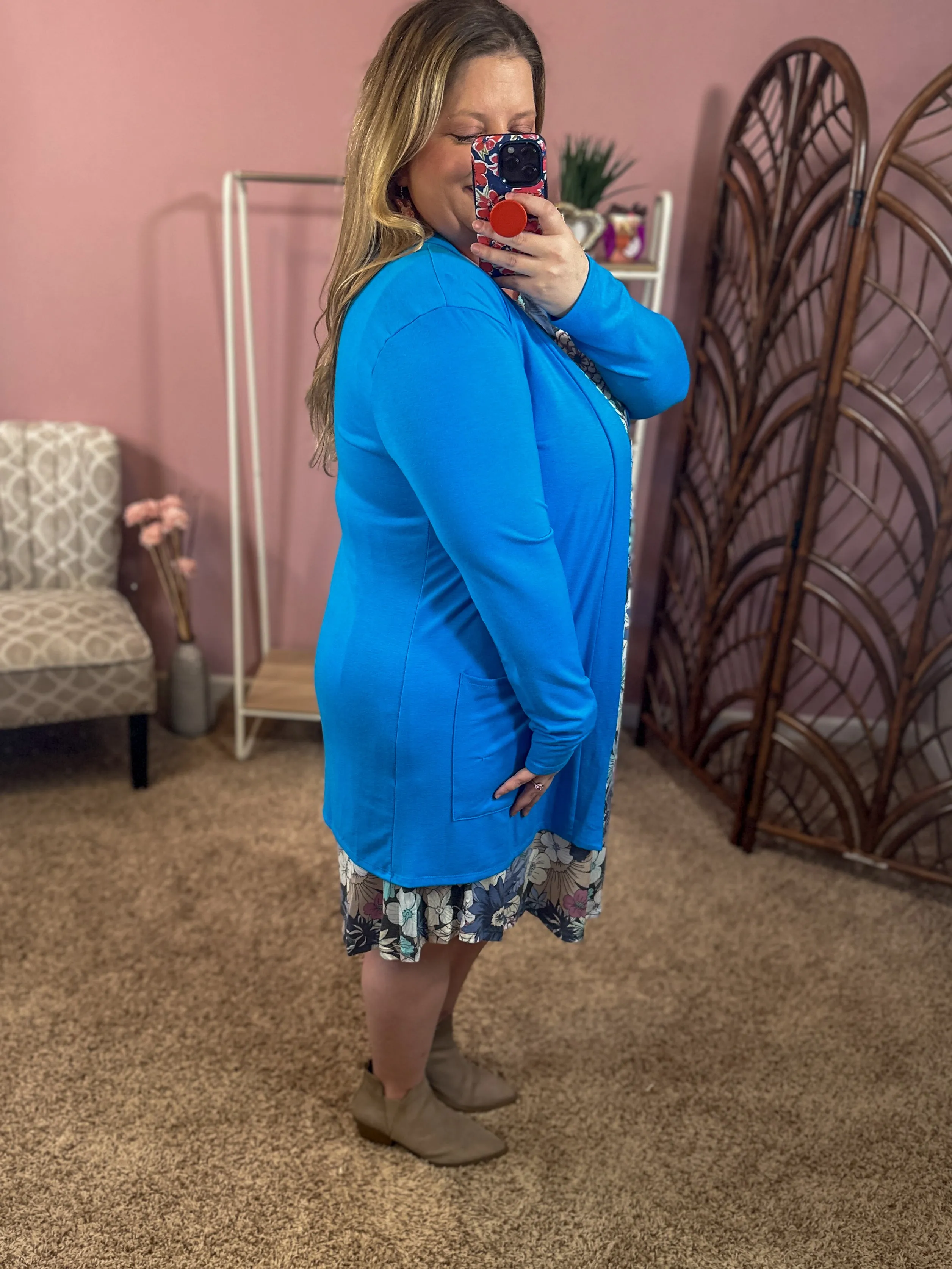 Always Perfect Long Sleeve Pocket Cardigan - Deep Sky