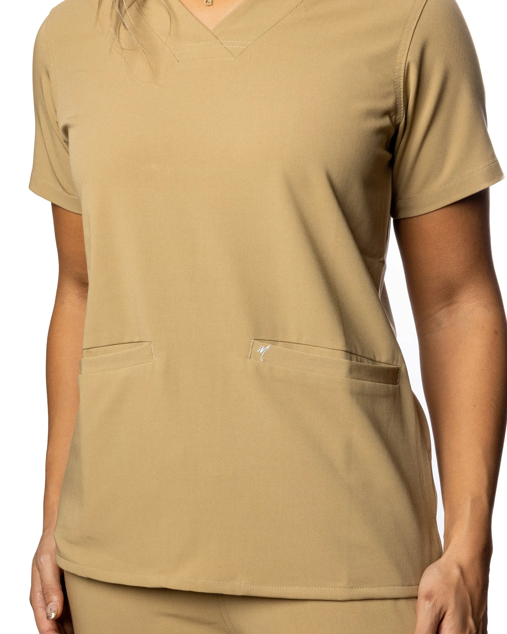 Amber 2 Pocket Scrub Top - Latte