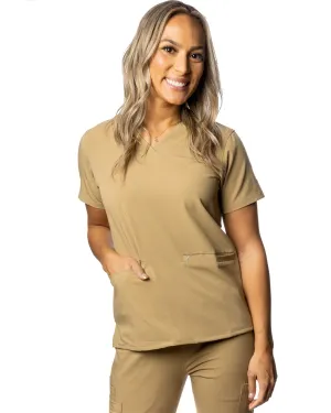 Amber 2 Pocket Scrub Top - Latte