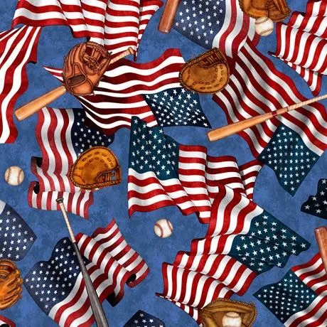 America's Pastime by Quilting Treasures BASEBALLS & FLAGS/BLUE