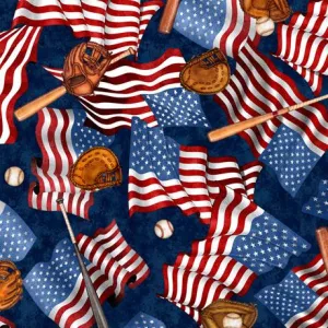 America's Pastime by Quilting Treasures BASEBALLS & FLAGS/NAVY