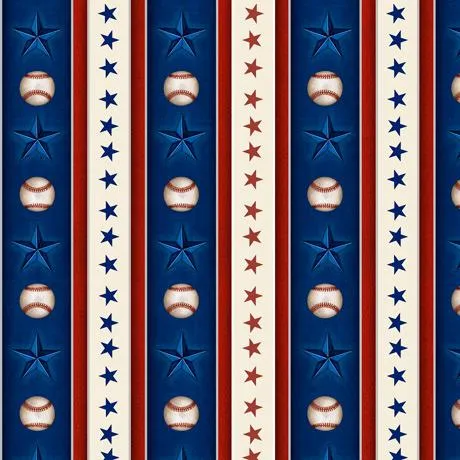 America's Pastime by Quilting Treasures SMALL BASEBALL STRIPE/NAVY