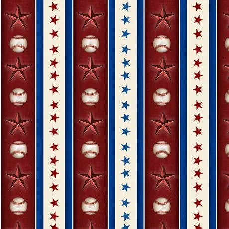 America's Pastime by Quilting Treasures SMALL BASEBALL STRIPE/WINE