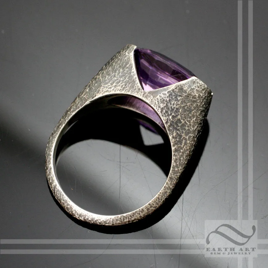 Amethyst Statement ring with texture - Sterling Silver