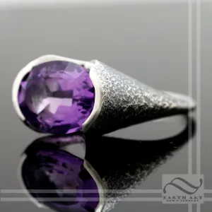Amethyst Statement ring with texture - Sterling Silver