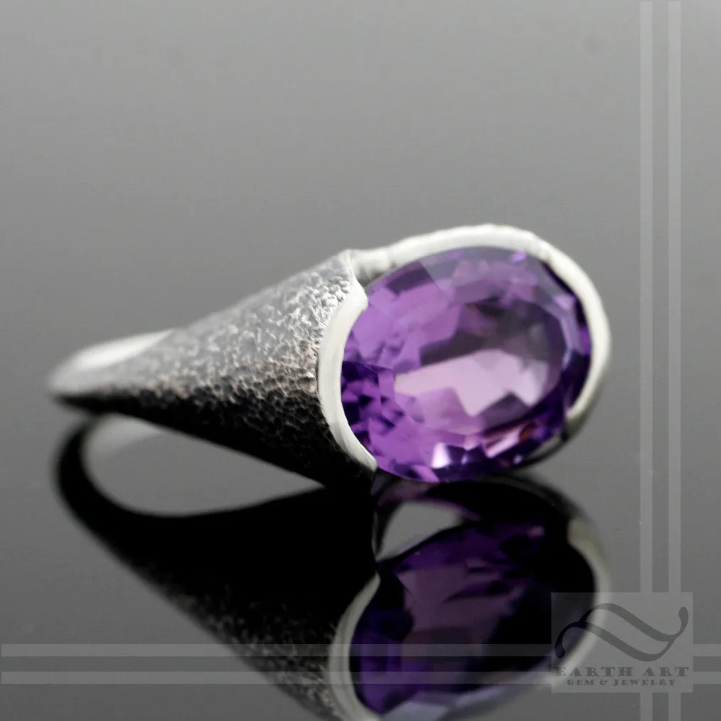Amethyst Statement ring with texture - Sterling Silver