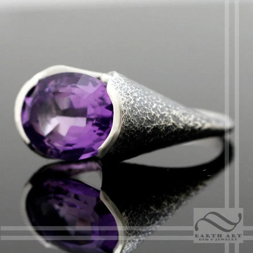 Amethyst Statement ring with texture - Sterling Silver