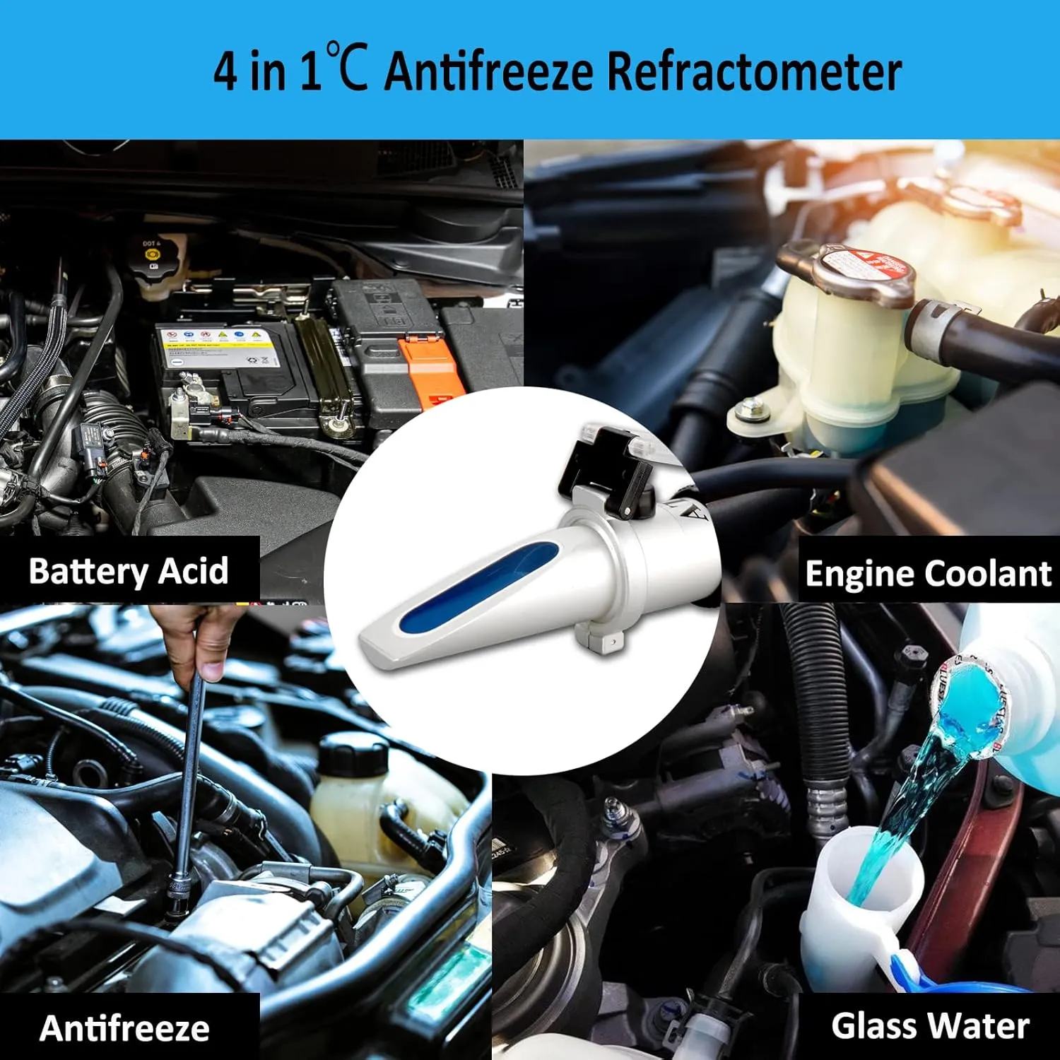 Antifreeze Refractometer in Fahrenheit Coolant Refractometer 4 in 1 Antifreeze