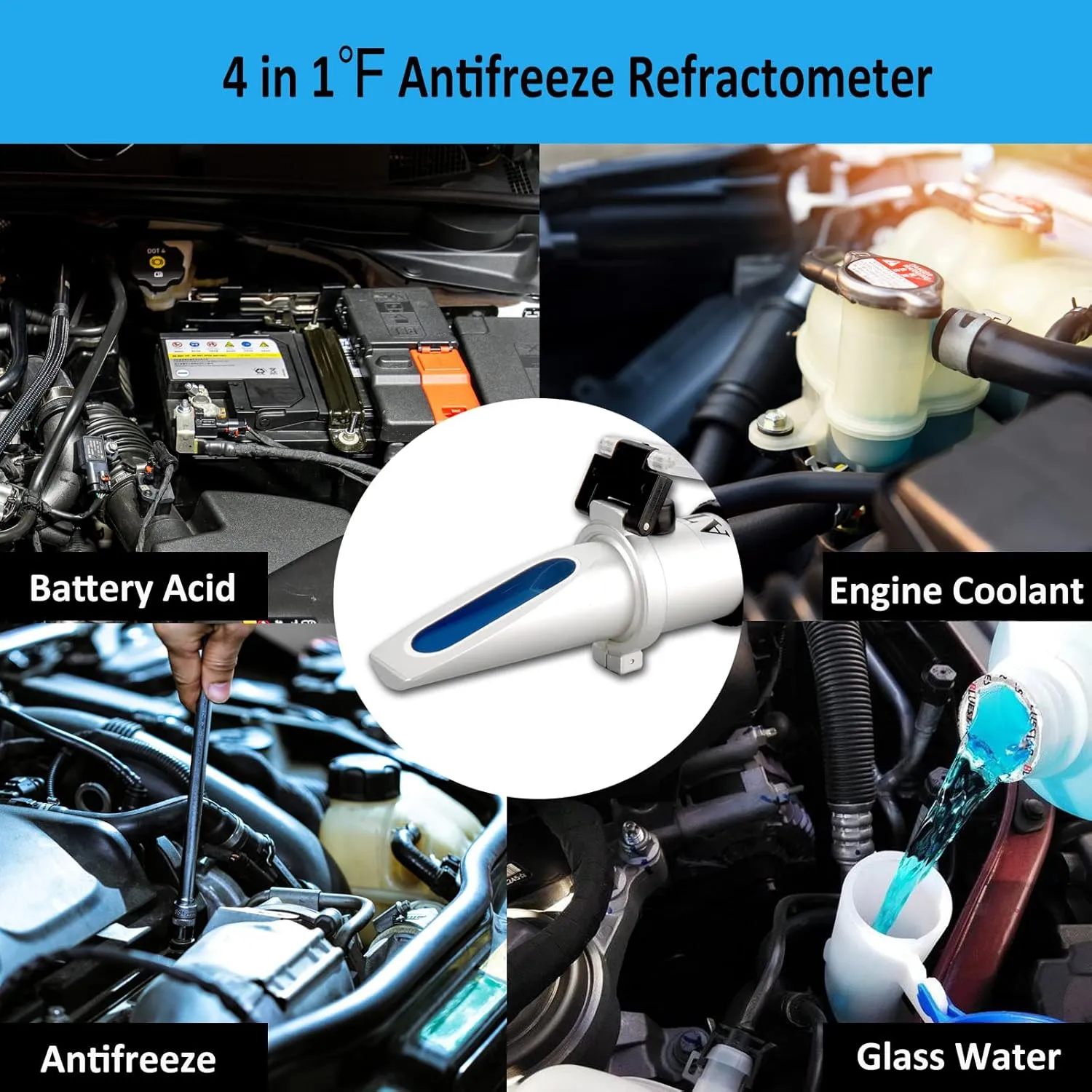 Antifreeze Refractometer in Fahrenheit Coolant Refractometer 4 in 1 Antifreeze