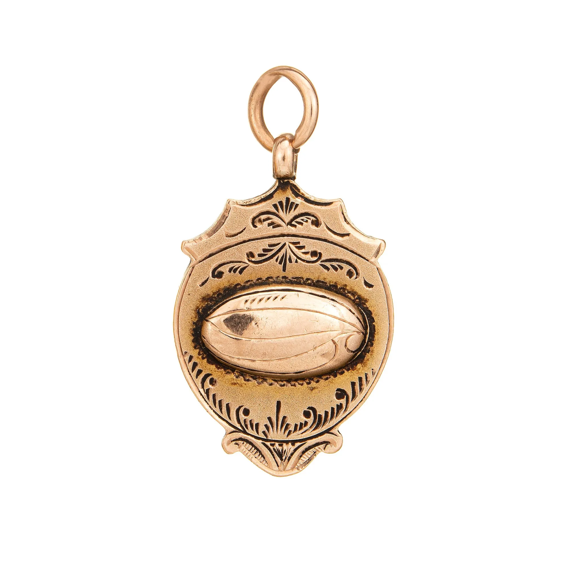 Antique Art Deco Medallion 9k Rose Gold Pendant Football Fine Jewelry Fob 1920