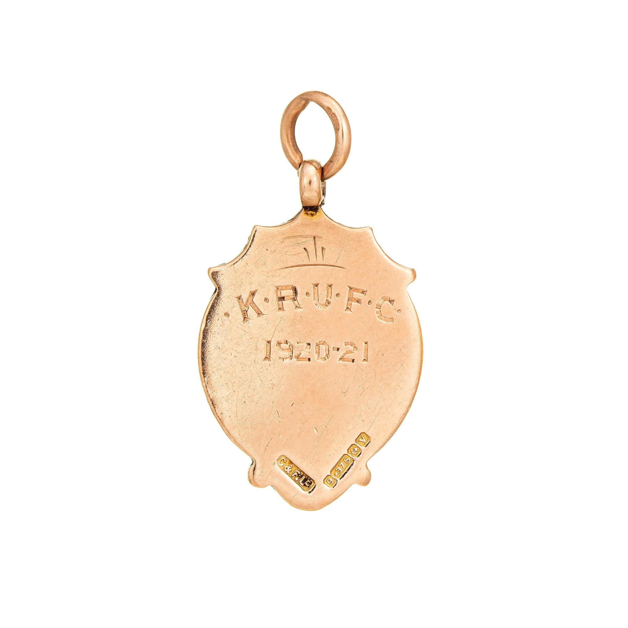 Antique Art Deco Medallion 9k Rose Gold Pendant Football Fine Jewelry Fob 1920