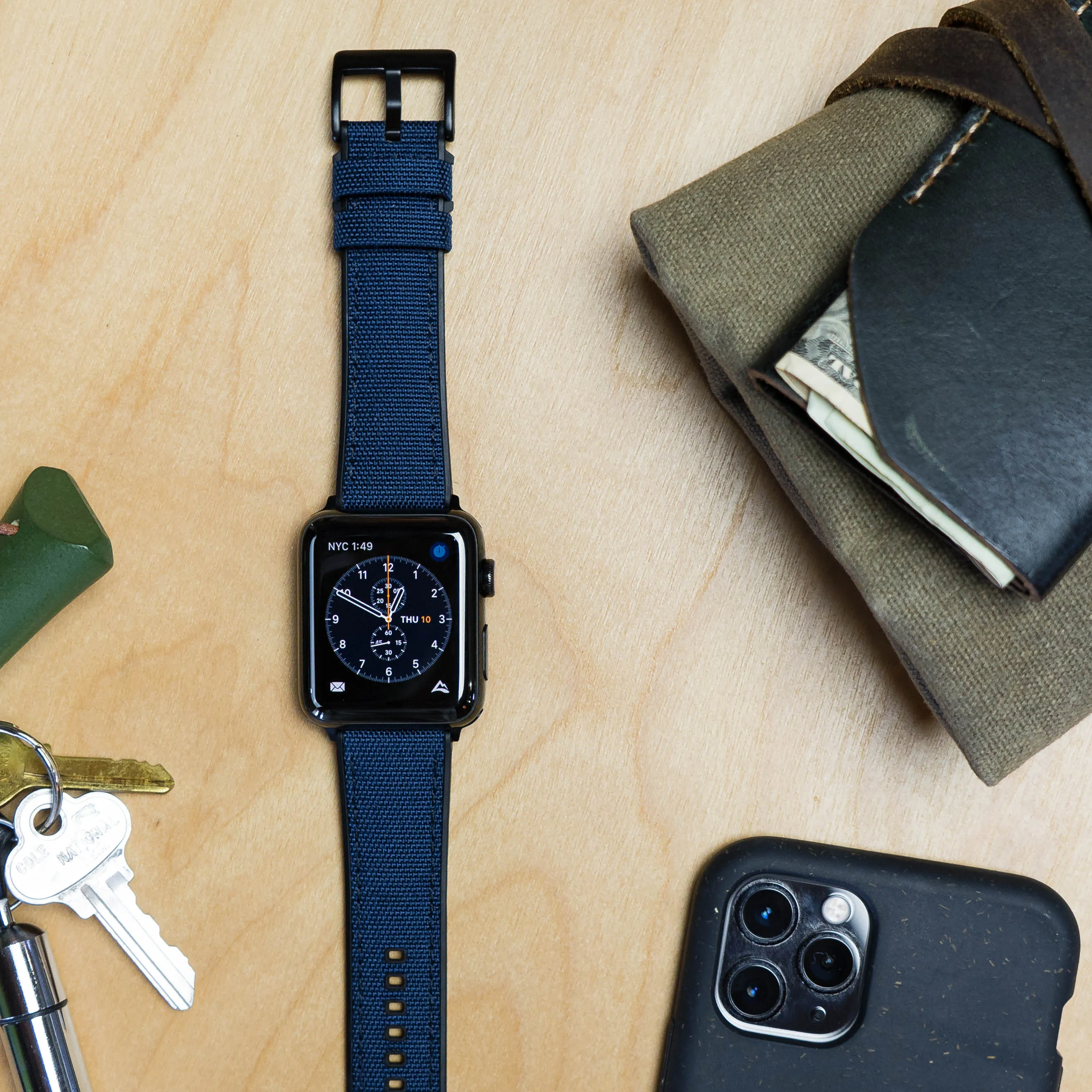 Apple Watch Navy Blue Cordura Fabric And Silicone Hybrid Watch Band