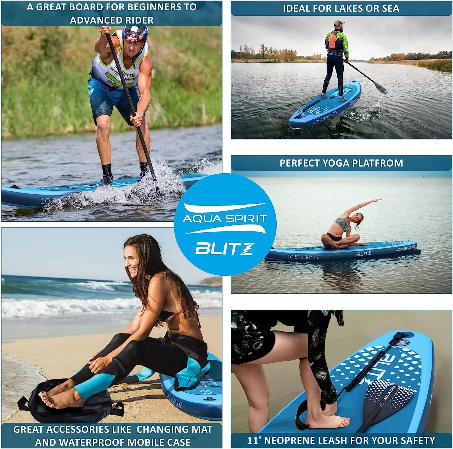 AQUA SPIRIT Blitz 10’8 & 12' PREMIUM iSUP Inflatable Stand up Paddle Board & Kayak with Top Accessories, Made From Premium Material, All Inclusive Package, 2 Years Of Warranty