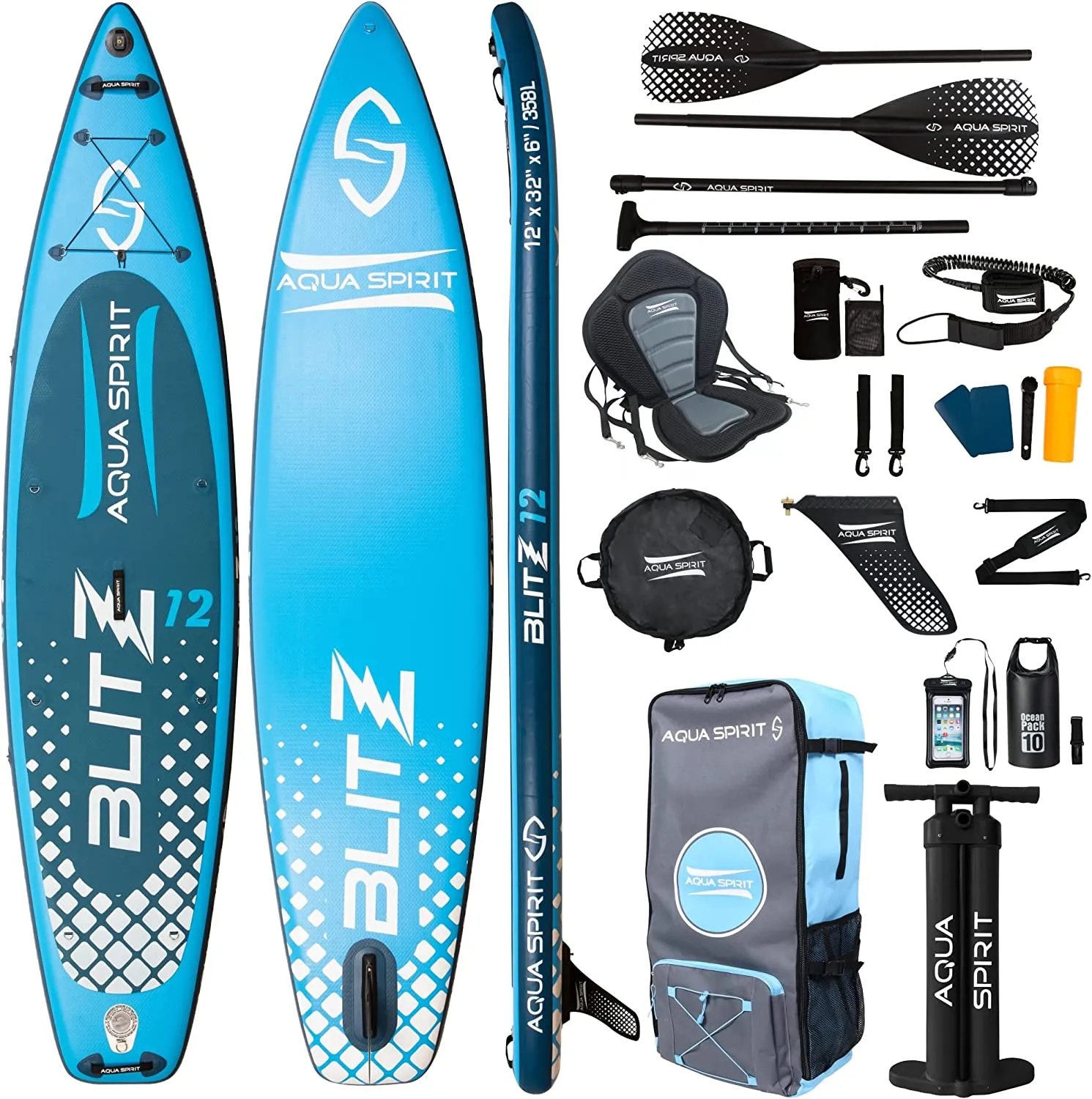 AQUA SPIRIT Blitz 10’8 & 12' PREMIUM iSUP Inflatable Stand up Paddle Board & Kayak with Top Accessories, Made From Premium Material, All Inclusive Package, 2 Years Of Warranty