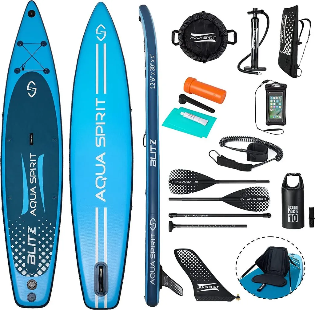 AQUA SPIRIT Blitz 12'6" PREMIUM iSUP Inflatable Stand up Paddle Board & Kayak with Top Accessories, Made From Premium Material, All Inclusive Package, 2 Years Of Warranty
