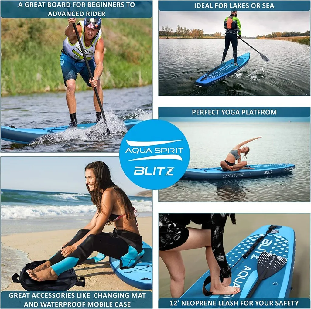 AQUA SPIRIT Blitz 12'6" PREMIUM iSUP Inflatable Stand up Paddle Board & Kayak with Top Accessories, Made From Premium Material, All Inclusive Package, 2 Years Of Warranty