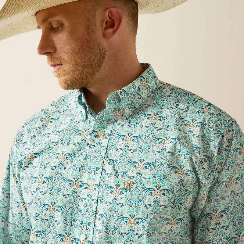 Ariat Jerome Classic Fit Teal Paisley Print Button-Down Shirt for Men