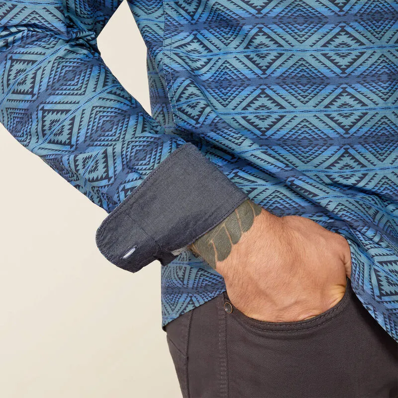 Ariat McKay Modern Fit Blue Aztec Print Button-Down Shirt for Men