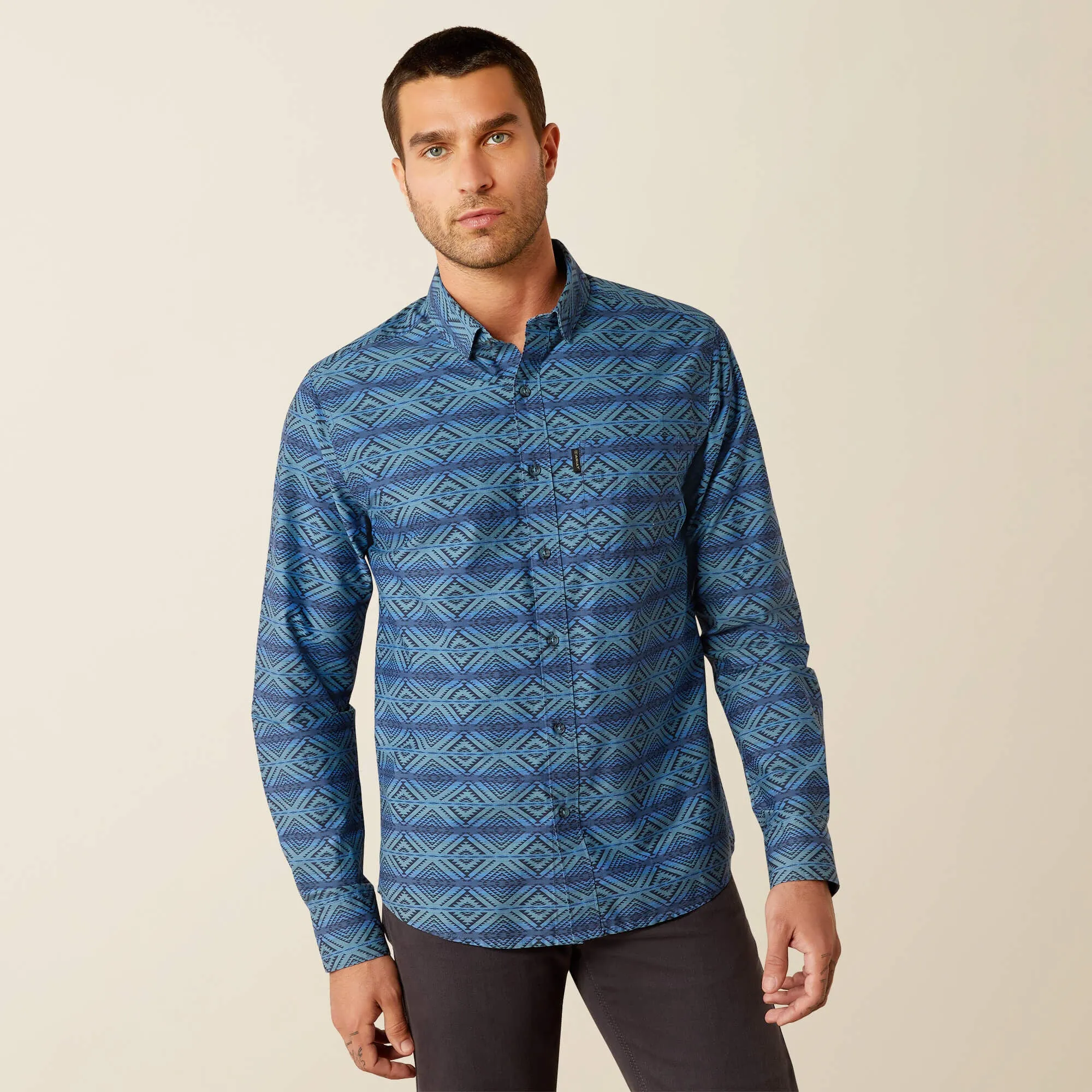 Ariat McKay Modern Fit Blue Aztec Print Button-Down Shirt for Men