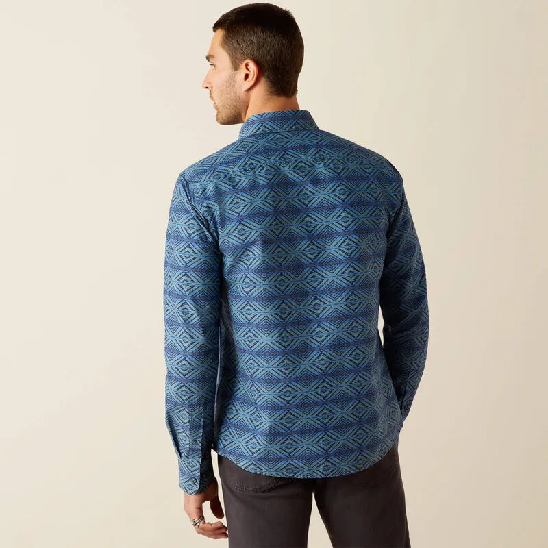 Ariat McKay Modern Fit Blue Aztec Print Button-Down Shirt for Men