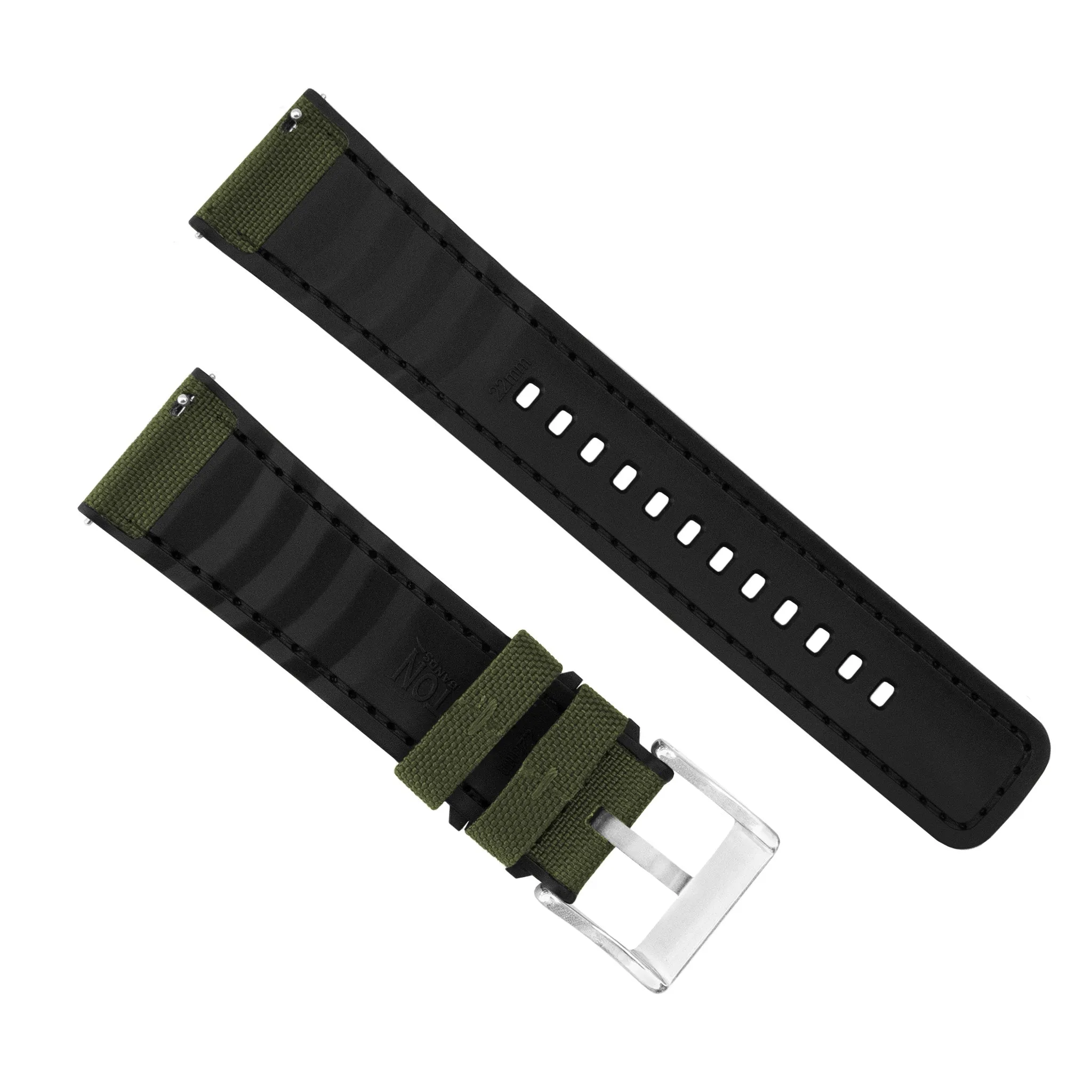 Army Green Cordura Fabric And Silicone Hybrid Watch Band